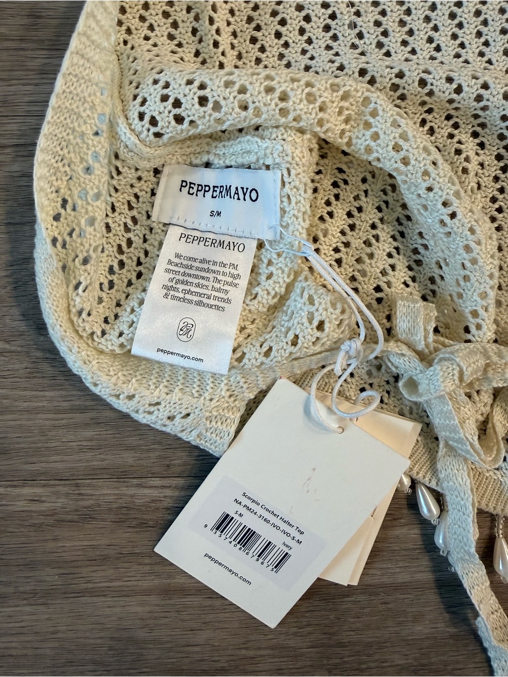 NWT Peppermayo Scorpio Crochet Halter Top in Ivory, Size S/M - Picture 4 of 7